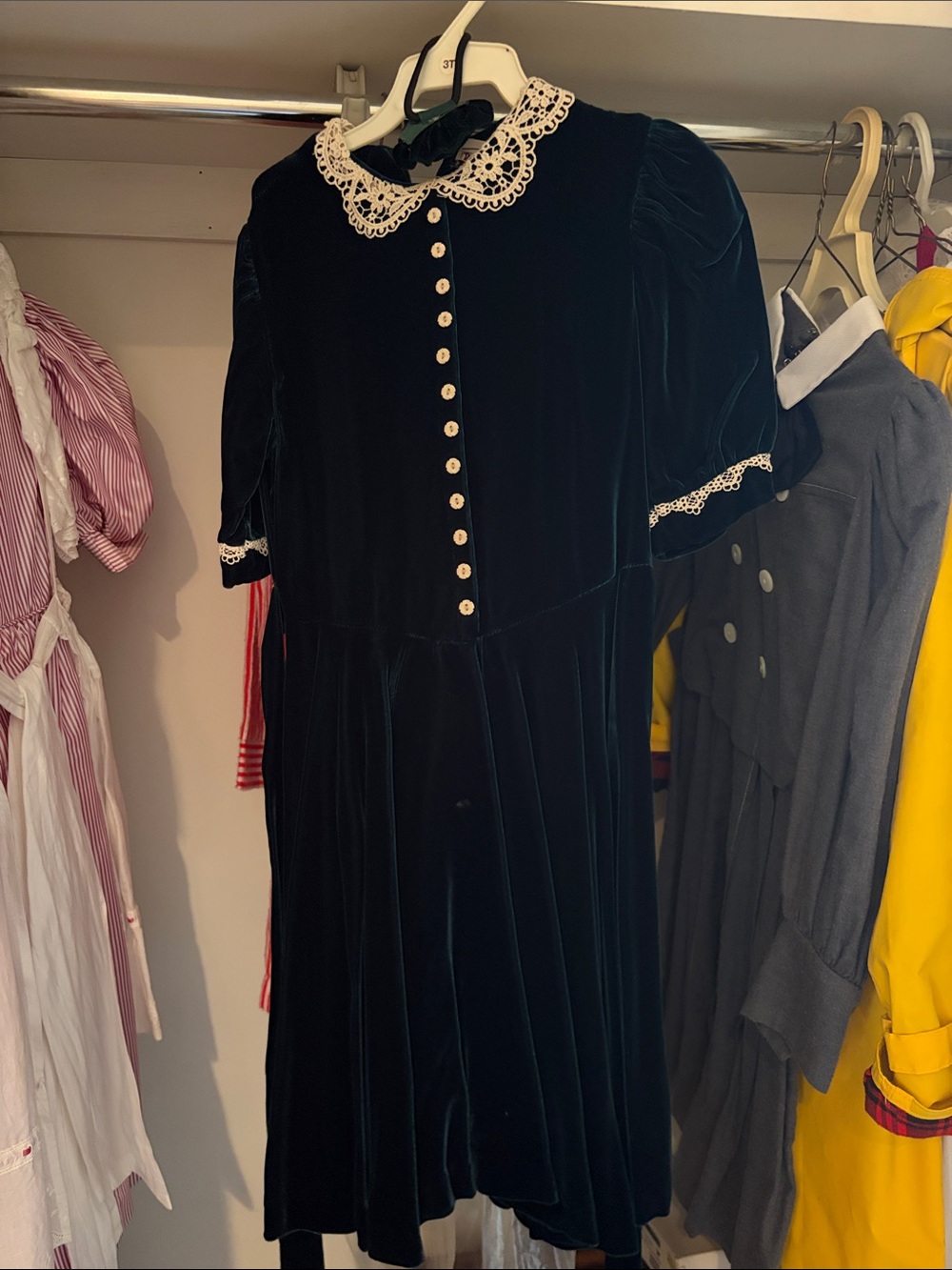 American Girl Green Velvet Dress with Cream Lace Collar